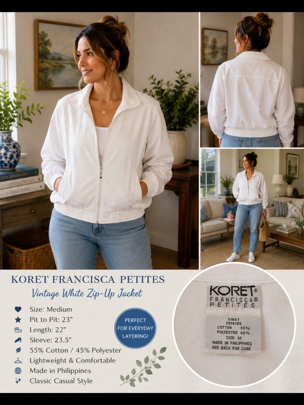 Koret White Casual Zip-Front Jacket